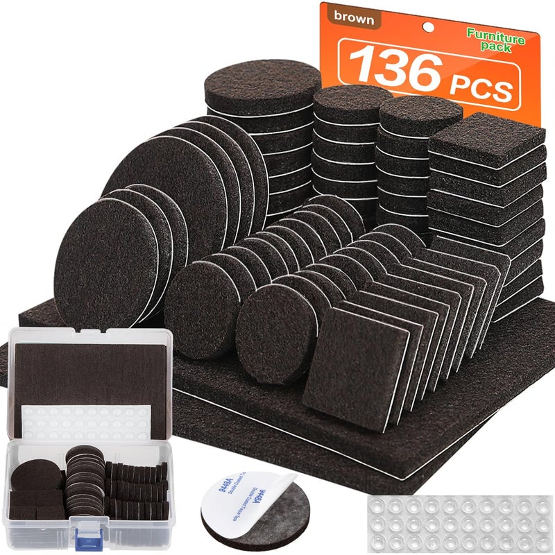 FURNIMATE Felt Furniture Pads 136 Pieces, Furniture Pads for Hardwood Floors, 5mm Thick Floor Protectors for Furniture Legs, Felt Pads for Furniture, Floor Savers for Furniture in a Case - Image 1
